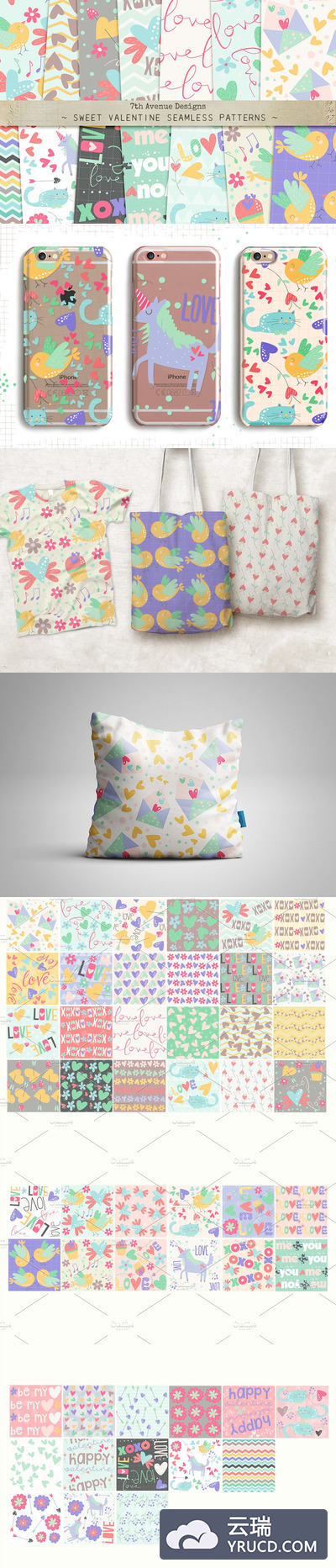 甜美的情人节无缝背景纹理 Sweet Valentine Seamless Patterns