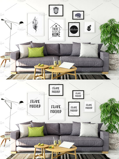 客厅清新主题画框墙样机 Scandi Interior Frame Mockup - 07