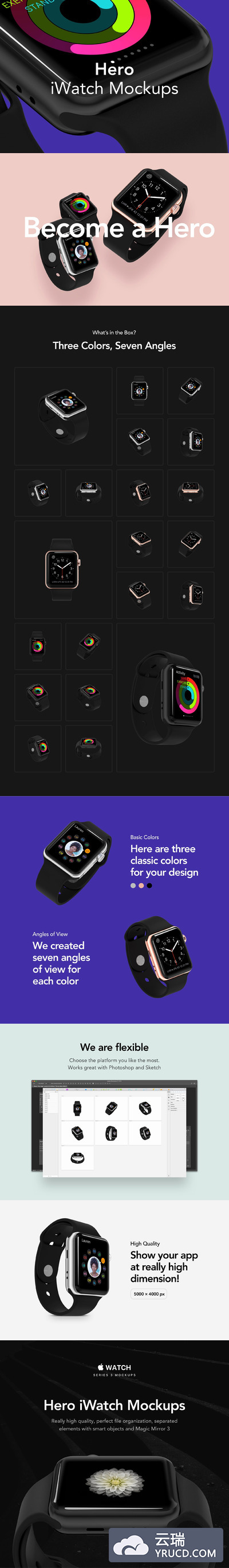 高品质的Apple Watch展示样机下载 HERO iWatch Mockups [psd]