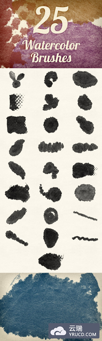 毛边水彩笔刷 Watercolor Strokes Brush Pack 3