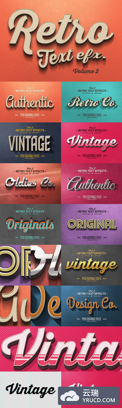 经典的字体图层样式 Vintage Text Effects Vol.2