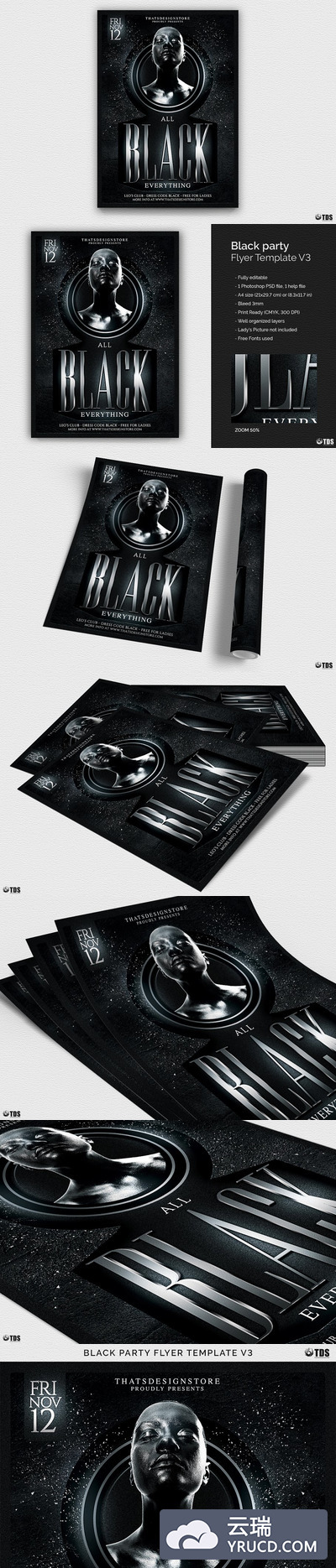 黑色主题海报模版 Black Party Flyer PSD V3