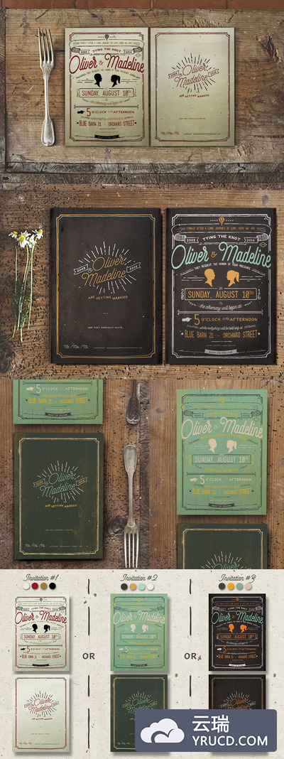 婚礼手绘邀请函模板 Vintage Hand Lettering Wedding Suite