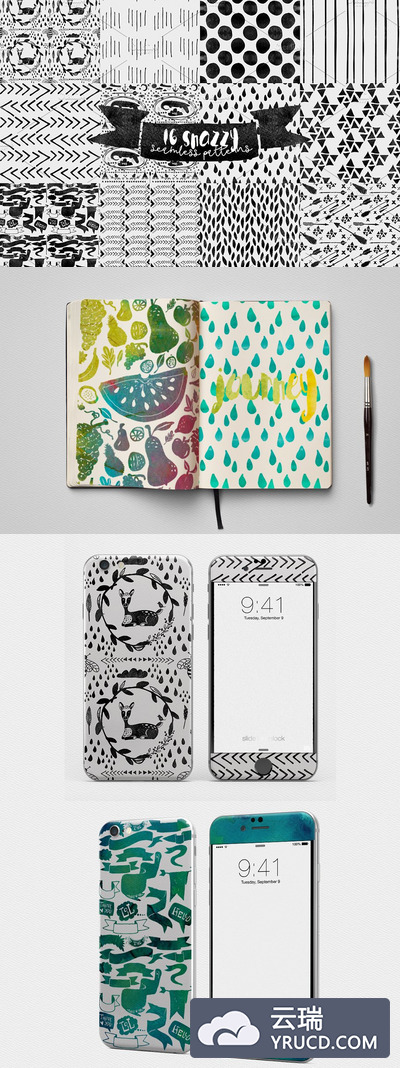 无缝时髦水彩图案 Seamless Snazzy Patterns Watercolor