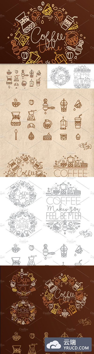 咖啡店主题的扁平化图标合集 Coffee flat icons