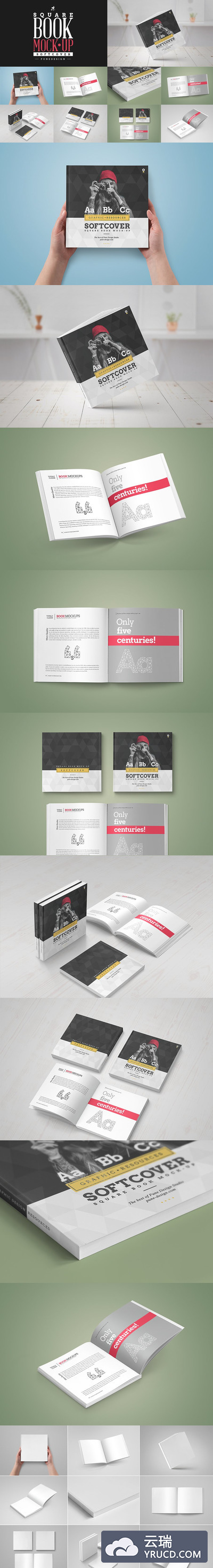 方形平装书设计样机 Square Softcover Book Mock-Up