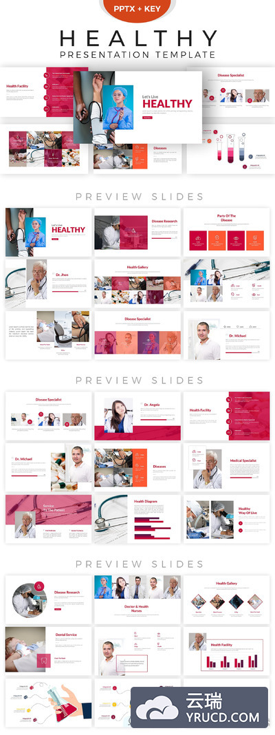 现代化的医疗健康幻灯片演示模板下载 Healthy Presentation Template [key,pptx]
