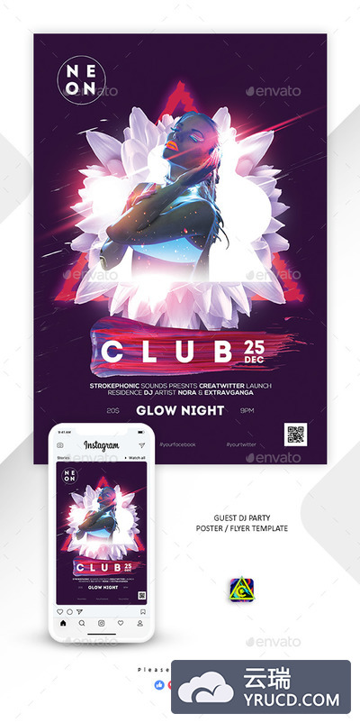 霓虹灯效果的派对海报模板下载 Neon Poster / Flyer [psd]