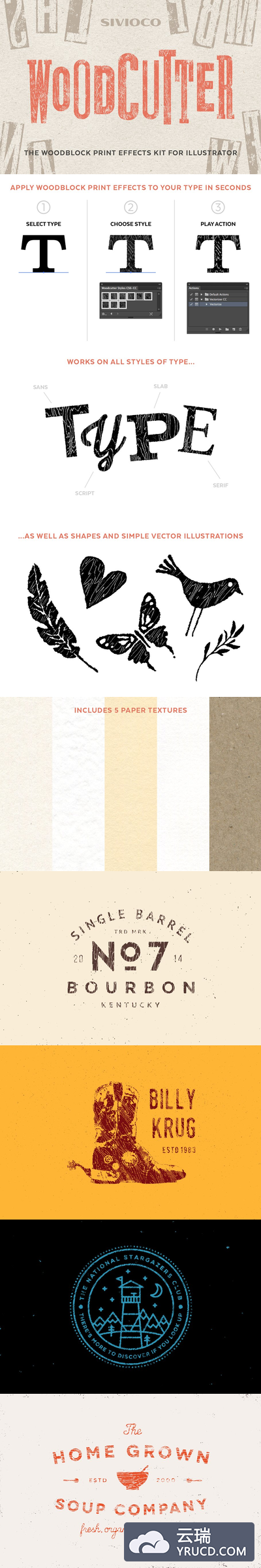 木纹AI动作 Woodcutter – Illustrator Actions