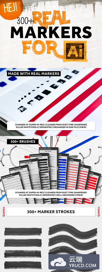 300个逼真效果的Ai笔刷 300+ REAL MARKERS FOR ILLUSTRATOR