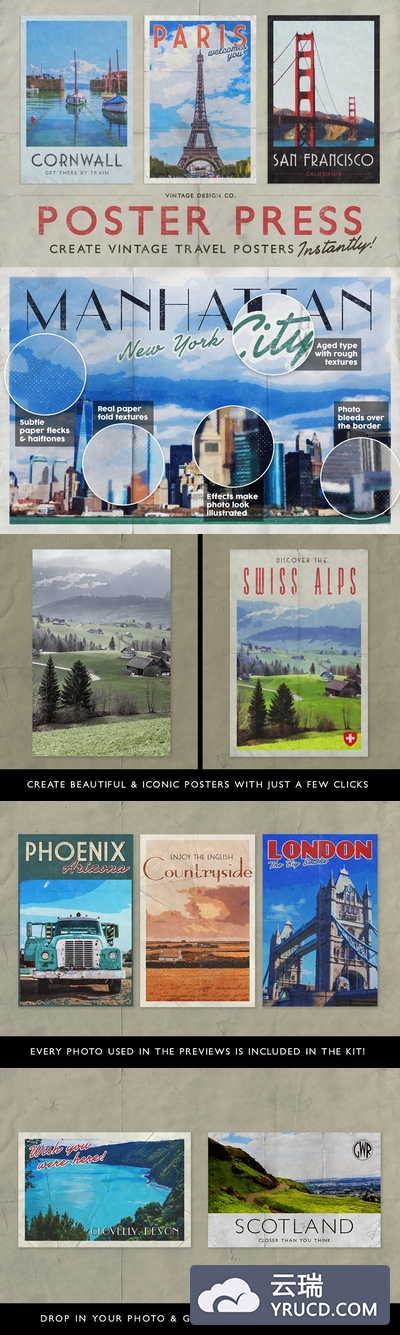 明信片效果的PS图层样式 PosterPress for Photoshop