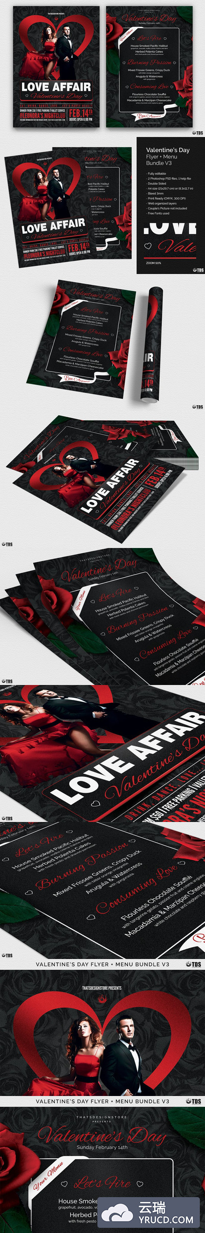 情人节海报模板PSD Valentines Day Flyer+Menu PSD V3