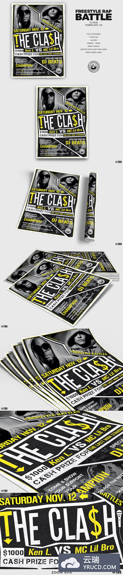 随意的Rap对战海报 Freestyle Rap Battle Flyer PSD V2