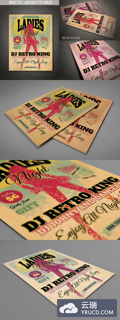 复古风格女士之夜海报模板 Vintage Style Ladies Night Flyer