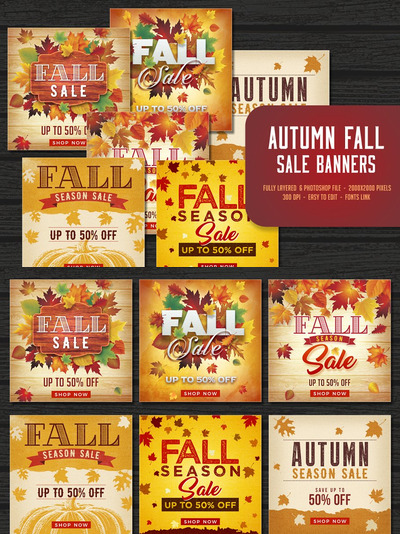 秋季营销广告模版 Autumn Fall Sale Banners