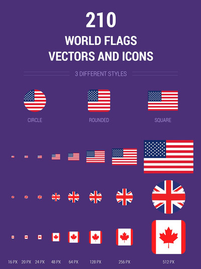 210个国家旗帜图标素材 210 World Flags Vectors and Icons