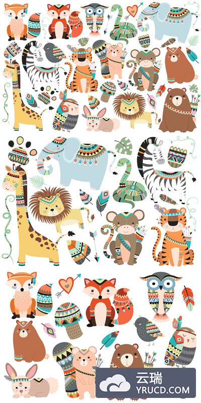 部落风格的卡通森林动物素材合集 Tribal Animals 35 pc Clipart Set