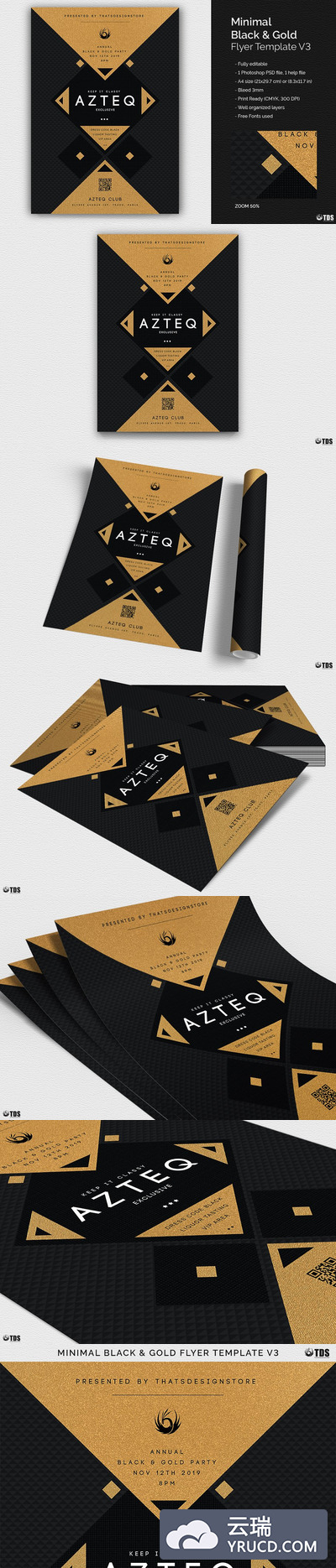 极简主义奢华黑金海报模版 Minimal Black Gold Flyer PSD V3