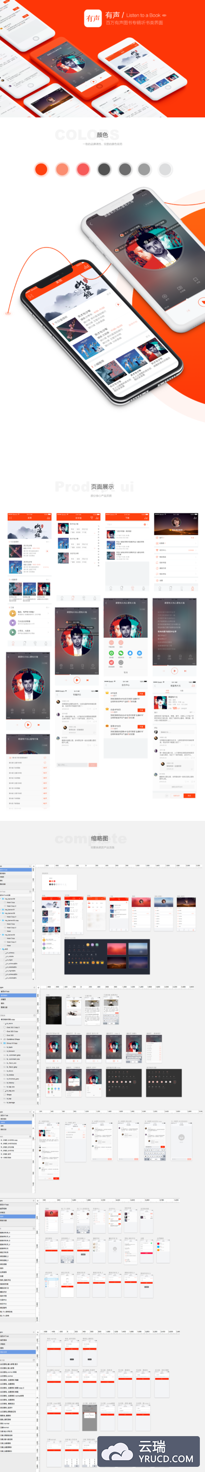 音乐类、听书类完整移动端app用户界面设计（包含样机场景）