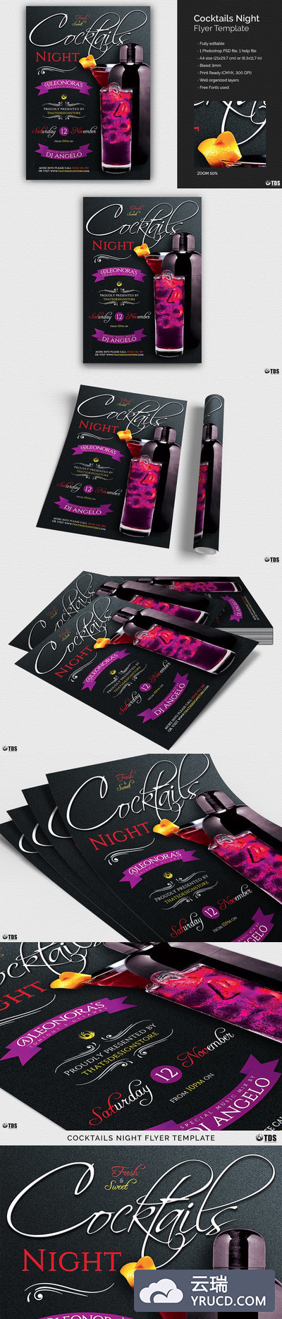 鸡尾酒之夜海报模版 Cocktails Night Flyer PSD
