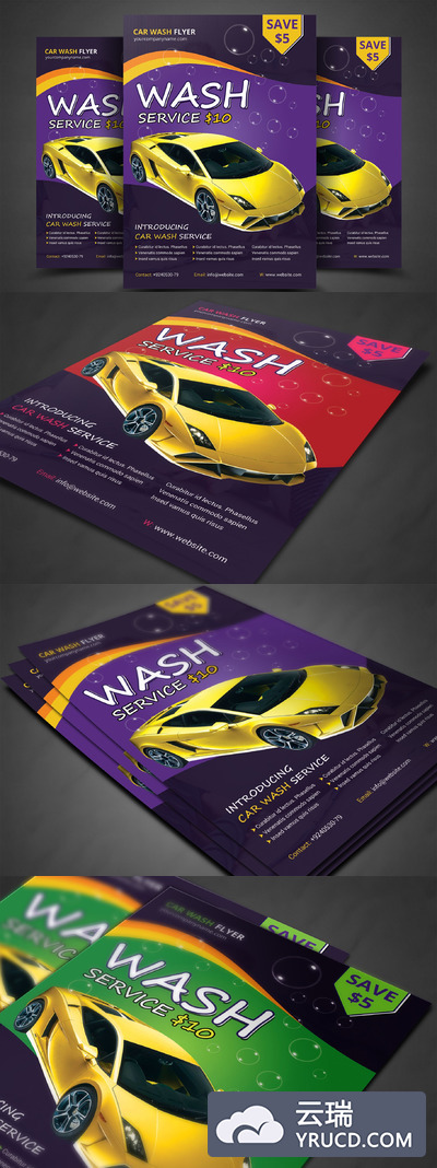 洗车宣传主题海报模版 Car Wash Flyer Templates