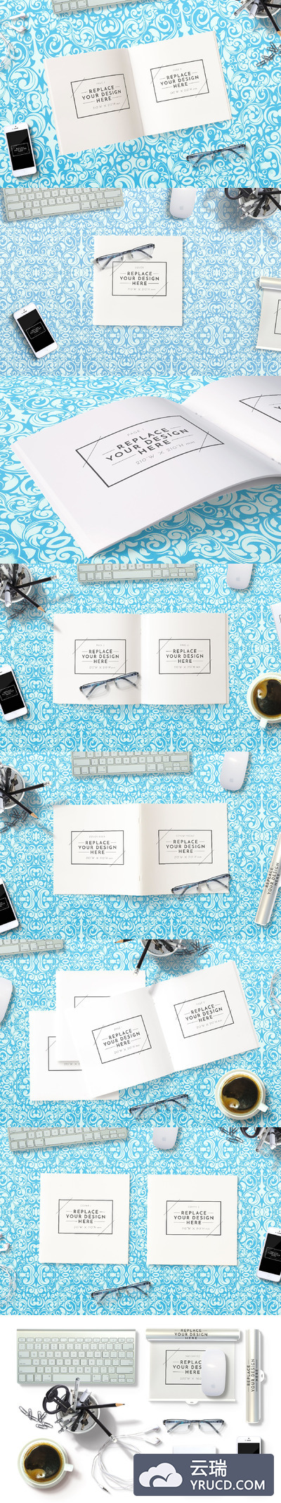 方形画册设计展示样机 Square Brochure Mockups