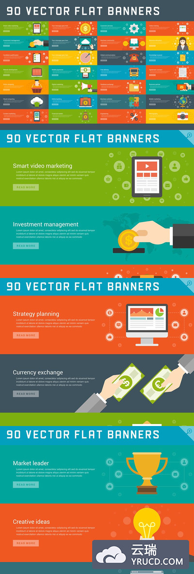 90个扁平化的网页banner模版 90 Flat website banners templates