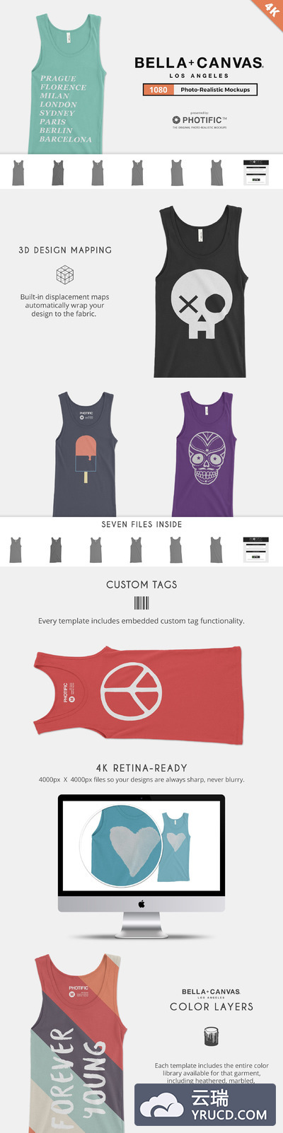 女士背心纹样设计展示样机 Bella Canvas 1080 Tank Mockups