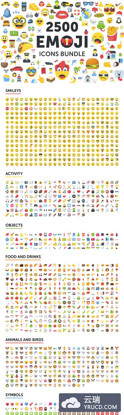 2500个表情图标合集 2500 Emoji Icons Bundle