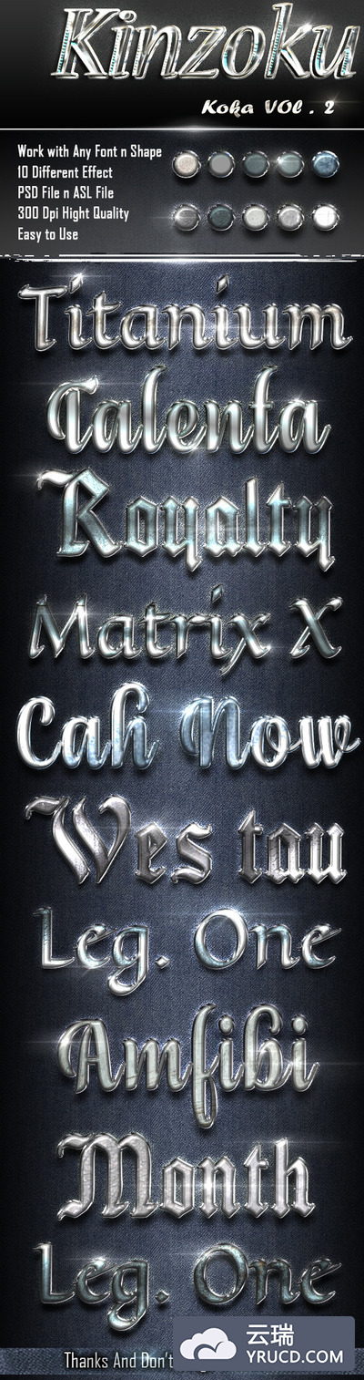 金属质感的发光3D字体PS图层样式文件下载 Kinzoku Koka Text Effect v2 [psd]