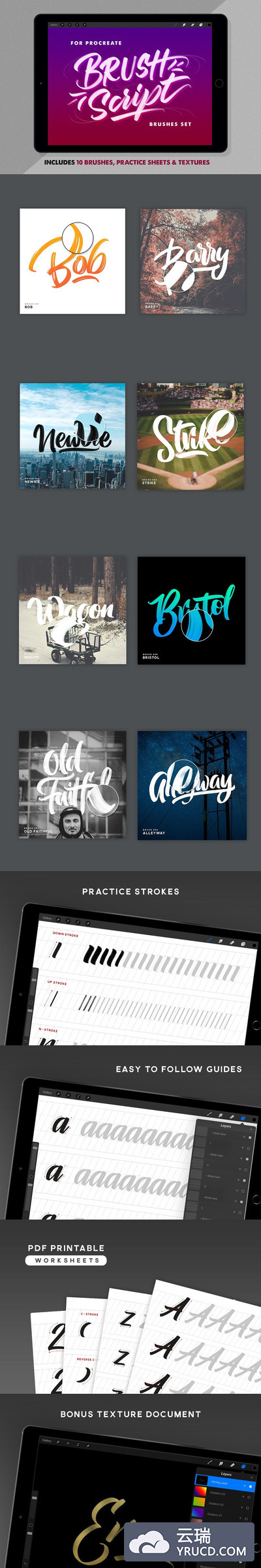 iPad专用 手绘字体笔刷素材包 BrushScript Bundle for Procreate