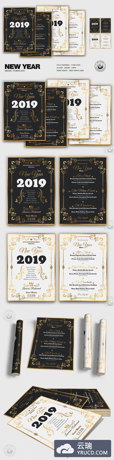 高贵的新年海报模版 New Year Menu PSD V1
