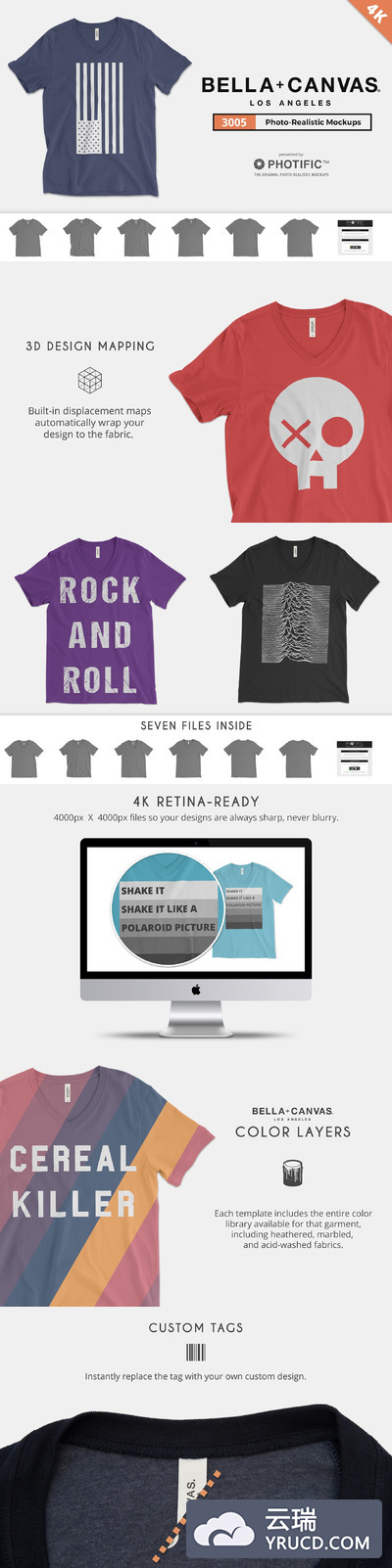 男士体恤样机 Bella Canvas 3005 V-Neck Mockups