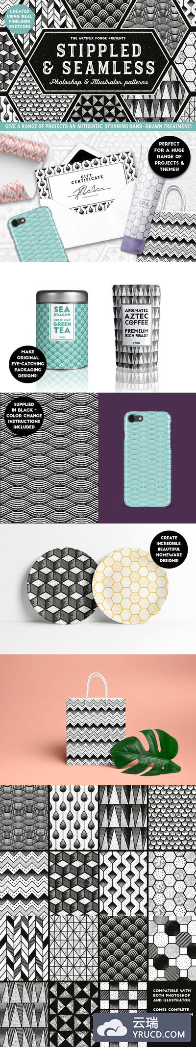 点缀效果的几何图形背景纹理素材 Stippled & Seamless - Patterns