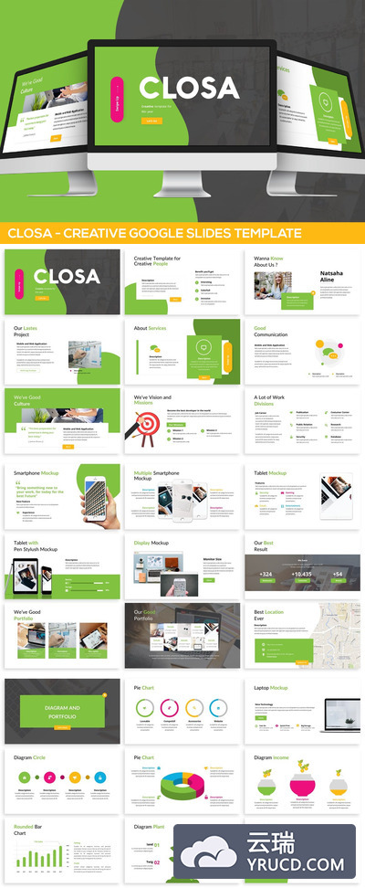 高品质的时尚清新配色的创意Google Slides幻灯片powerpoint演示模版（pptx）