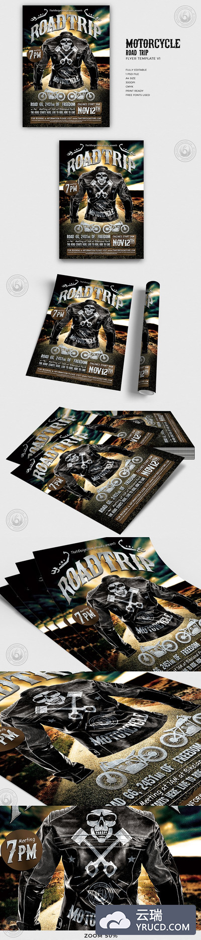 摩托车骑车旅行PSD模版 Motorcycle Road Trip PSD Template