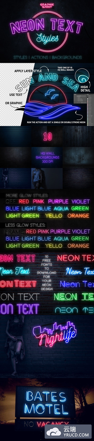 霓虹灯文字的图层样式和动作下载 Neon Text Layer Styles & Extras [atn,asl]