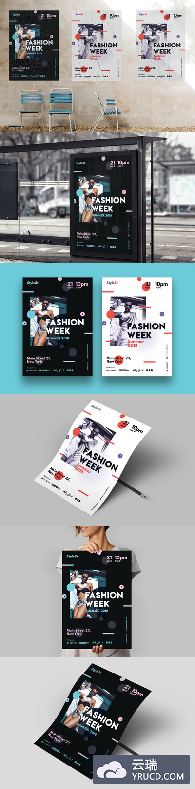 时尚高端的新孟菲斯风格时装周海报宣传单DM设计模板