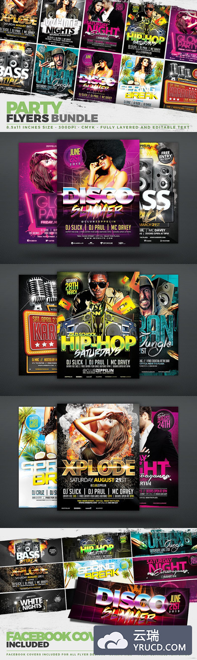 10晚会活动张海报模版 10 Party Flyer Templates + FB Covers