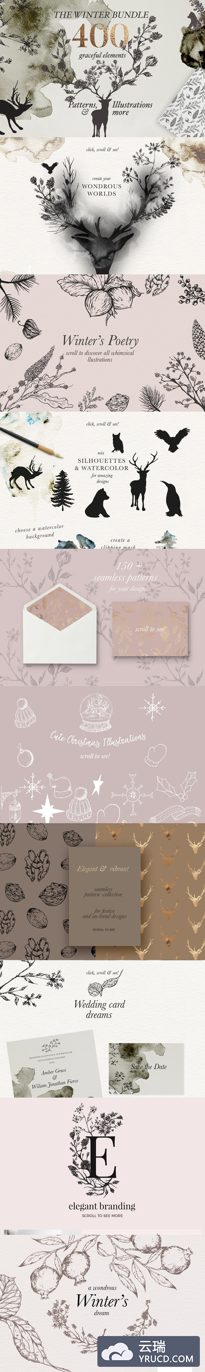 冬季圣诞素材 Christmas & Winter Graphics Bundle