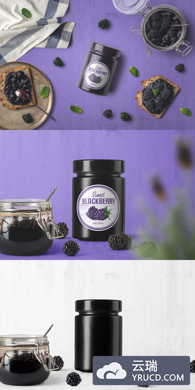 样机  | 果酱玻璃罐容器模拟顶部正面视图