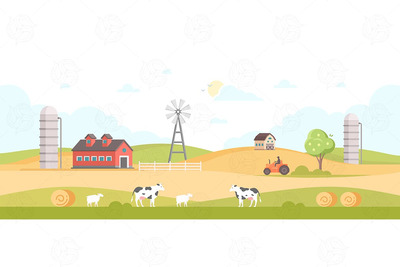 时尚简约清新的扁平化现代农村农场绿色健康食品元素