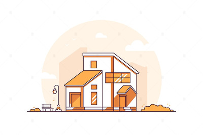 时尚简约的村庄房子矢量设计样式例证