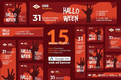 高品质的时尚多用途万圣节活动Google广告网络横幅banner海报宣传单DM设计模板