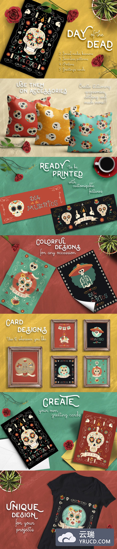 墨西哥亡灵节骷髅无缝背景素材下载[ai,psd]