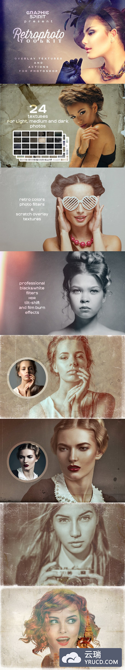 专业影楼人像照片处理动作 RETROPHOTO Photoshop Effect Pack