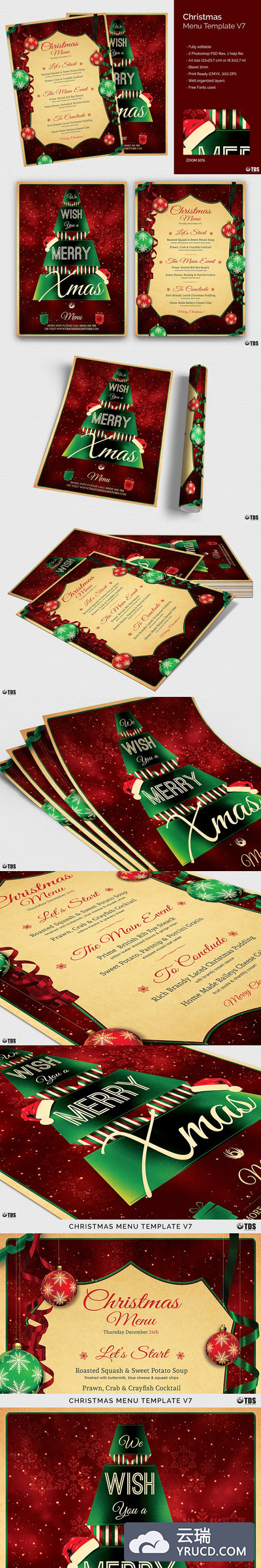 圣诞节菜单PSD模版 Christmas Menu PSD V7