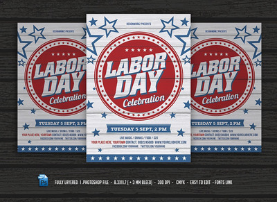 美式劳动节海报模版 Labor Day Flyer