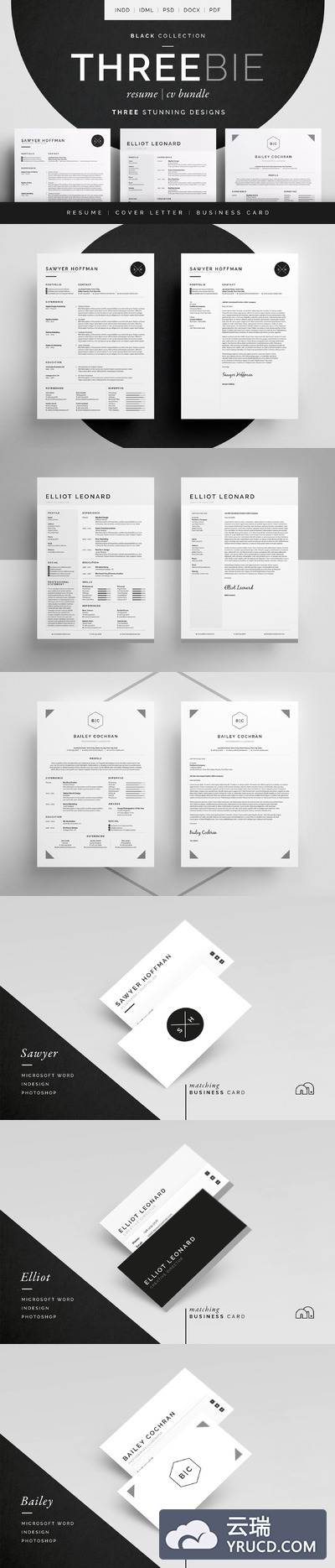 极简高端简历模版 Threebie Resume/CV Bundle 4