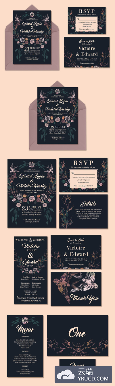 富贵的黑色梦幻婚礼设计套装 Rich, Dark & Magical Wedding Suite